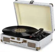 Vinyl Record Player, Bluetooth Turntable with Speakers, 3-Speed