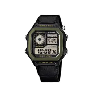 【CASIO 卡西歐】AE-1200WHB 空中飛人 迷彩方形 世界地圖 多時區 電子錶 膠錶 手錶(防水100米)