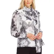 VINCE CAMUTO NEW Women's Printed Tie Neck Chiffon Blouse Shirt Top TEDO