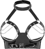 [GRRKDFQ] Women's Erotic Costumes Lingerie Tops Bra with Chain Open Cup Brassiere Lingerie