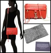 NEW REBECCA MINKOFF MAC Red Leather CROSSBODY Messanger CLUTCH Gold Chain Strap