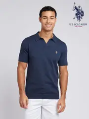 U.S. Polo Assn. Blue Mens Combed 100% Cotton Revere Polo Shirt (F61741) | $115