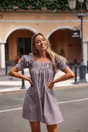 [PUP14] Kennedy Smock Mini Dress - Chocolate Gingham XS Brown