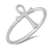 Ankh Ring Genuine Sterling Silver 925 Rhodium Plated Face Height 13 mm Size 4