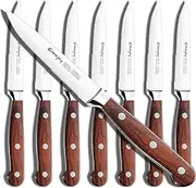 Emojoy Steak Knife Set of 8, Stainless Steel, Serrated, German Steel, Pakkawood Handle, Pizza or Steak