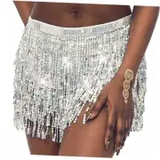 Sequin Fringe Skirt Tassel Belly Dance Skirts Party Rave Hip One Size Silver