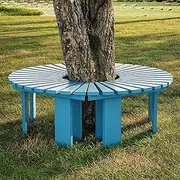 Weatherproof Outdoor Bench Wooden Curved Benches, Tree Bench Wrap Around Backless Patio Bench Seating Chair, Rustic Slat Garden Bench Backyard Porch Stools(Half Round)