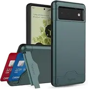 Teelevo Wallet Case for Google Pixel 6, Dual Layer Case with Card Slot Holder and Kickstand for Google Pixel 6 - Dark Green