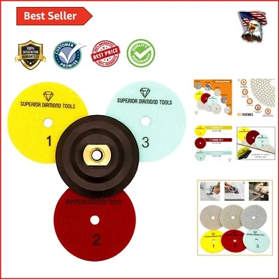 Premium Diamond Polishing Pads Set - 4" with Rubber Backing for Stone & Terrazzo