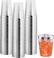 50 Pcs 10oz/300ML Reusable Plastic Tumbler Glass Phnom Penh Cup Party Wedding Hard Plastic Water Cups Drink Beer Wine Glasses Dessert Cups for Champagne Beer Cocktail Martini Beverage (Silver)