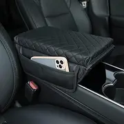 Car Armrest Cushion Pillow with Organizer, Soft Leather Armrest Cover, 9cm Memory Foam Auto Center Console Pad, Universal Fit for Most Vehicles
