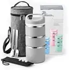 Stackable Stainless Steel Thermal Compartment Lunch/Snack Box, 3-Tier Insulat...