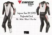 NEW - DAINESE LAGUNA SECA D1 2-PCS PERFORATED WHITE BLACK FLUO RED EU 48 US 38