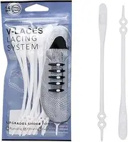 [Coolnice] No Tie Elastic Silicone Loop N Lock V-Laces Shoelaces White 14pcs For Adult and Kids Sneakers