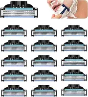 16 Pieces Razor Blades Compatible with Mach 3 (3 Blades), Turbo Razor Blades Refills for Razor Microfin Protective with Lubricating Strip Professional Manual Blade