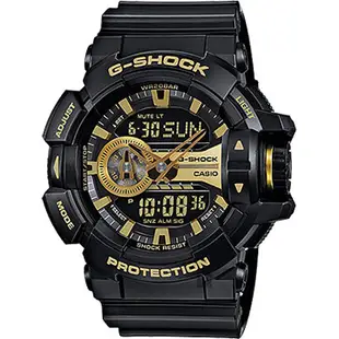 CASIO 卡西歐 G-SHOCK 金屬系雙顯手錶-經典黑金 GA-400GB-1A9