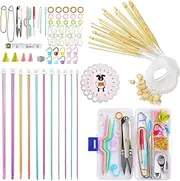 Coopay Tunisian Crochet Hooks Set with Accessories, 11 Pieces 2.0-8.0 mm Tunisian Crochet Hooks Made of Aluminium and 12 Pieces 3.0-10 mm Bamboo Tunisian Crochet Hook with Rope, Complete Tunisian Crochet Set