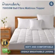 Dreamaker 700GSM Ball Fibre Bouncy Mattress Topper Underlay Protector Single