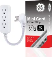 Power Strip Extension Cord – 6" Braided, Multiple Outlets, Grounded Flat Plug, W