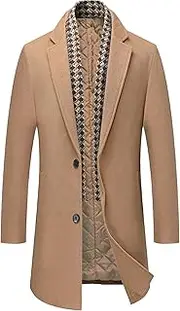 [Qolkmuiy-GJ] Men's Wool 2 Buttons Business Overcoat Winter Wool Blend Top Pea Coat Single Breasted Mid-Long Pea Top Jacket