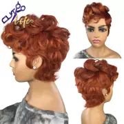 Orange Short Curly Bob Pixie Cut No Lace Human Hair Wigs With Bangs Black Women