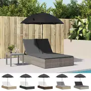 Double Sun Lounger with Cushions&Parasol Sunbed Day Bed Poly Rattan vidaXL