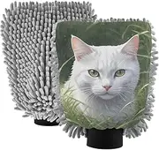 XYMZR White Cat Peeking Absorbent Microfiber Car Wash Mitt, Funny Cute Anime Scratch Free for Cars Cleaning, Home Cleaning Mitts, 2 Pack, 10.24” L x 7.09” W