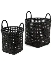 Baum Set Of 2 Open Crosshatch Weave Bamboo Baskets with Ear Handles