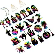 Vaguelly Halloween Boys and Girls Scratch Painting Paper 60 Sheets Party Supplies Fun Creative for Children