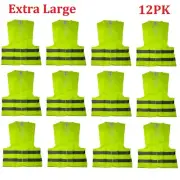 12 Safety Vest High Visibility Reflective Stripes Green yellow XL Neon Security