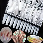600pcs Long Coffin Fake Nails - Full Cover Natural Ballerina False Nail Acrylic Nail Tips with Case, Artificial Nails10 Sizes for Nail Salons and DIY Manicure