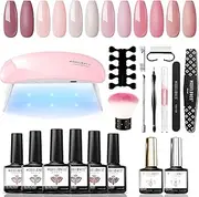 Modelones Gel Nail Polish Kit Starter with U V Lamp Portable LED Dryer Lamp, 6 Colors Soak Off Pastel Pink Gel Nail Polish Set/Gel Top & Base Coat/Essential Manicure Tools Nail Art Kit for Beginner Set