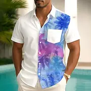 Men's Gradient Coconut Tree Tropical Plants Summer Hawaiian Shirt Button Up Shirt Aloha Shirt Short Sleeve Hawaiian Holiday Beach Wear Summer Spring Turndown 3