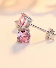 Silver Tiny 4-Prong Pink 5mm Cubic Zirconia Stud Earrings