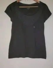 ANN TAYLOR LOFT - Gray Top Size Medium 100% Cotton Short Cap Sleeve T-Shirt NWT