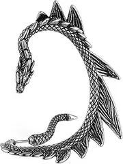[HZMAN] Men Women Stainless Steel Vintage Punk Dragon Tentacle Earrings Pierced Stud Earrings Party Cuff Wrap Earrings