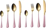 Cutlery Set, 8-Pieces Stainless Steel Flatware Silverware Set with Knife Spoon Fork (Pink Gold)