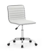 Costway Task Chair Adjustable Office Chair w/Swivel Seat & Universal Wheels Computer Chair White