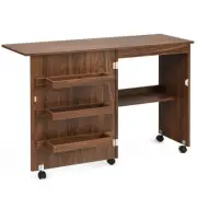 Folding Sewing Craft Table Shelf Storage Cabinet Home Furniture-Brown - Color: B