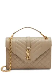 Saint Laurent Envelope Medium Leather Shoulder Bag, Leather Bag, Beige One Size