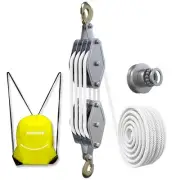Block and Tackle Pulley System 4400 LBS Breaking Strength, White-4 Pulleys
