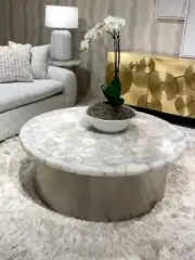 Round White Agate Coffee Table Modern Art Table Agate Bar Table Living Room Deco