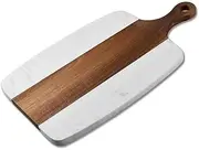 XKONG Wood and Marble Cutting Board,White Marble and Wood Charcuterie Board, Small Wooden Marble Cheese Board with Handle Serving, Chopping Board