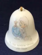 Vintage 1985 PRECIOUS MOMENTS Christmas Bell May Your World Be Trimmed in Peace