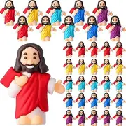 DoubleFill 50 Pcs Easter Little Jesus Figures Mini Jesus Figurines in Bulk to Hide and Seek Christ Savior Toys for Easter Egg Basket Stuffers Religious Party Favors Baptism Gifts(Bible Holding Style)