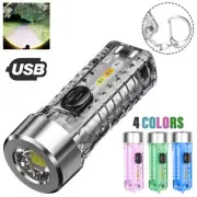 Mini LED Flashlight Torch USB Rechargeable Side Yellow/Blue/Red Light Keychain
