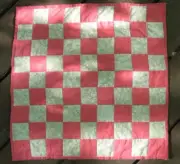 Handmade Pink & Cream Patchwork Checkerboard Mini Quilt, 16" x 19", Doll, Decor