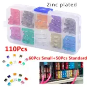 110x Mixed Mini Blade Fuse Standard+Small 2-35 AMP Insurance Car Fuse Kit w/Box~