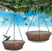 FLINTER 2 Pack Hanging Bird Feeder for Garden Yard outside - Metal Mesh Platform