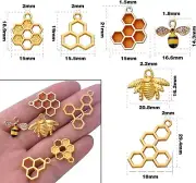 5 Bee Charms Pendants Bumblebee Gold Enamel Set Insect Garden Spring Jewelry B